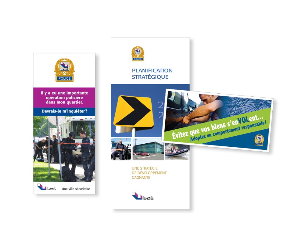 Ville de Laval : Service de protection des citoyens – brochure interne 16 pages, dépliant, affiche